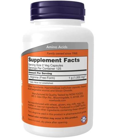 Now Foods L-Arginine 500mg - 250 Vegan Capsules | Premium Amino Acid Supplement for Optimal Health - Buy Online on GoSupps.com