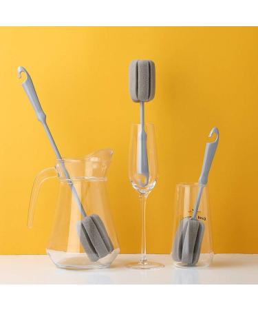 DTYZB 3 Pack 2 Size Sponge Clean Brush with Plastic Handle for Coffee Glasses Pot Milk Cup Mugs Wine Bottle Baby Bottles Kitchen Clean Dish Washing Feeding-Bottle one 15" Two 9.8" Grey - Buy Online on GoSupps.com