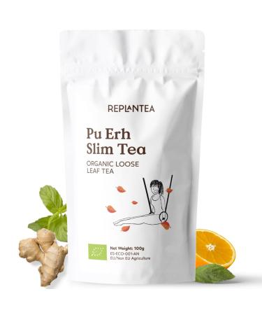 Pu Erh Slim Tea Organic 100g (50 Cups) | Detox Loose Leaf Tea with Pu Erh Matcha Mate Ginger Dandelion and Orange | REPLANTEA - Buy Online on GoSupps.com