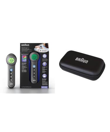 Braun no touch + touch thermometer with Age Precision black BNT400 & Braun Protective Storage Pocket for Thermoscan Old Hermometers