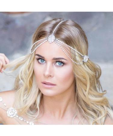 Crystal Bridal Head Chain Tassel Rhinestone Headband Bride Wedding Crystal Hair Piece for Women and Girls (A-Sliver) - Buy Online on GoSupps.com