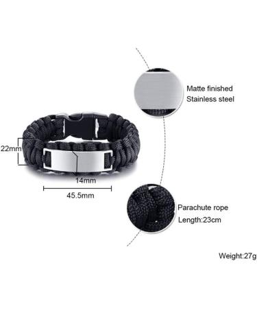 Custom Engraved Medical Alert ID Paracord Bracelets for Allergy Awareness - Emergency Life Saver Bangle for Men - 9 Inches Black - Buy Online on GoSupps.com