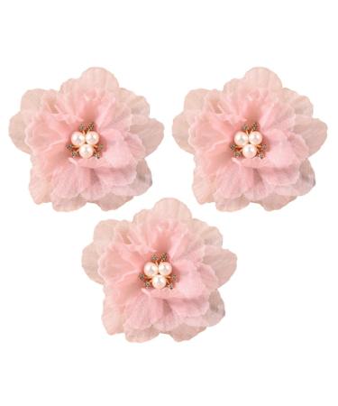3 Pieces Hairpin Fabric Hair Barrettes Pearls Hair Accessories For Girls Pink