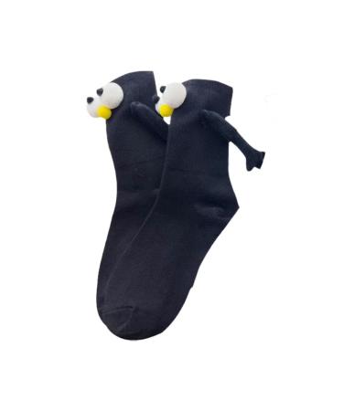 1 Pair Magnetic 3D Doll Couple Sock Simple Cartoon Holding Socks Lovely Breathable Comfortable Black Size