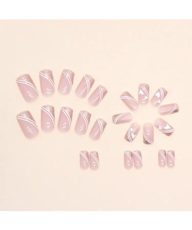 24 Pcs Glitter French Tip Press on Nails | Short Square False Nails with Heart Designs | Glossy Nude Pink Cute Nail Tips | Stick on Nails for Women | DIY Acrylic Nails Decoration - Buy Online on GoSupps.com