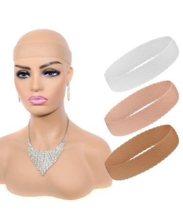 Liujzzj 3 pieces of transparent silicone handle soft Strong Hold slide -resistant wig band weld -resistant headband for wig (dark brown+light brown+white)