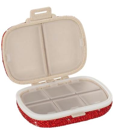 Bling Sparkling Portable 8-Compartment Waterproof Pill Organizer Box - Ideal Travel Case & Everyday Compact Pill Holder in Red | Shop Internationally - Buy Online on GoSupps.com