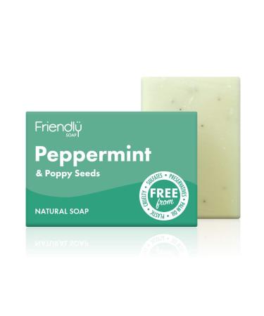 Friendly Soap - Natural Peppermint & PoppySeed Soap Refreshing & Uplifting Handmade with Shea Butter & Coconut Oil No Sulfates & Palm Oil Vegan Eco-Friendly Recyclable Packaging 95g Bar Peppermint 95 g (Pack of 1)