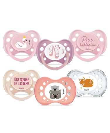 DODIE Anatomical Day and Night Pacifiers Baby Pacifier +6 months BPA Free Resistant Pink Girl Pack of 6 including 2