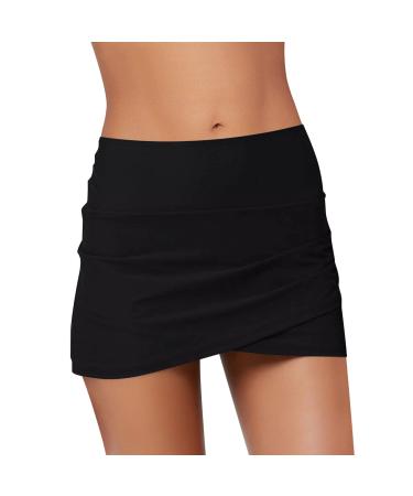 Women's bathing shorts sexy high waist belly path swimming shorts high waist wrap skirt bikini cover up swimwear shorts v-slit women tankini sexy shorts black xxl