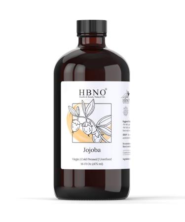 HBNO Jojoba Oil - 16 oz (475ml) Value Size - Ideal for Shampoos Conditioners Massage Blends Face wash Lotions and Skin Care Products (Glass Bottle)