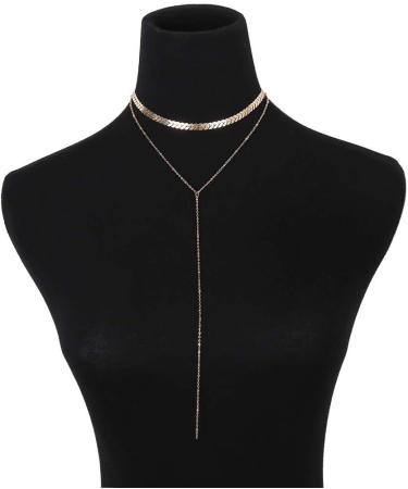 Shop Olbye Wrap Y Necklace Choker - Gold Sequin Pendant & Tassel Chain Jewelry for Women | International Shipping - Buy Online on GoSupps.com