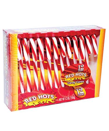 Ferrara (1) Box Original Red Hots Canes - 12 Cinnamon FLavored Capped Pieces per Box - Holiday & Christmas Candy - Net Wt. 5.1 oz Cinnamon 5.1 Ounce (Pack of 1)