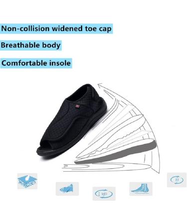 ZGDG Diabetic Slippers for Men - Extra Wide Open Toe Shoes - Adjustable Strap - Size 11.5 Wide Black - Buy Online on GoSupps.com