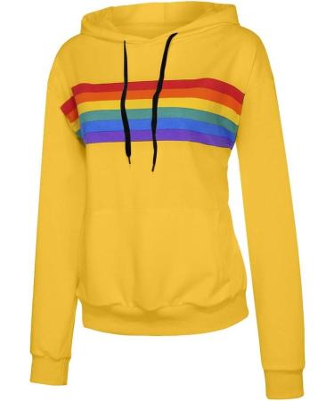 Bigfanshu Women's Sweatshirt Fashion Rainbow Print Hoodie Pullover Tops Female Casual Loose O-Neck Blouse - Buy Online on GoSupps.com