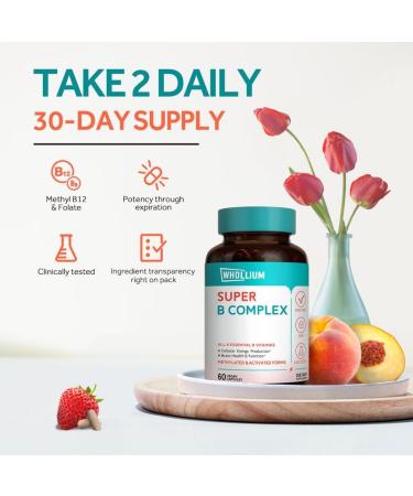 Whollium Vitamin B Complex with Methyl B12, Folate, Niacinamide & Biotin - Energy & Brain Support - 60 Vegan Caps - Buy Online on GoSupps.com