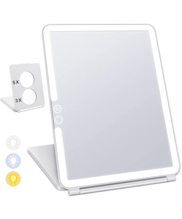 VANMRIOR Makeup Mirror Vanity Mirror with Lights True LED 3X 5X Magnification Travel Mirror for Desk Small Compact Cortable Foldable Mirror