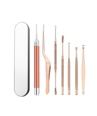 HNKDD 7pcs/Set LED Ear Wax Pickers Stainless Steel Earpick Wax Remover Curette Ear Cleaner Spoon 1 D