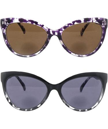 HYKaada 2 Pairs Invisible Line Cateye Bifocal Reading Sunglasses for Women - 1 Smoke & 1 Brown Lens, 2.5x - Buy Online on GoSupps.com