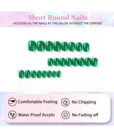 Feder Nails - Kxamelie Green Dainty Acrylic Press-On Nails | Full Cover White Round Design | Lightweight & Available in Various Sizes - Buy Online on GoSupps.com