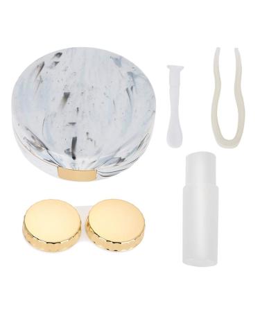 Portable Lens Case 4 Colors Soaking Lenses Case with Mirror Plastic Marble Pattern Eye Care Kit Container(#4)