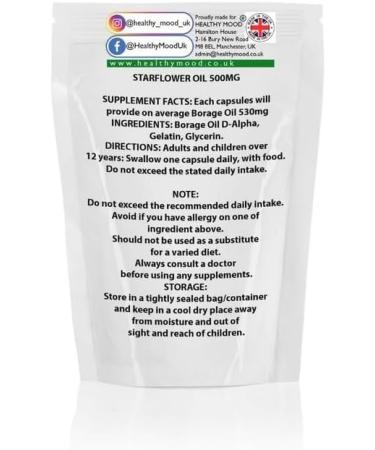 STARFLOWER Oil Borage Seed Oil Linolenic Acid 500mg GLA 180 Capsules - Choose Your Packet Size - LetterBox Friendly UK Fast Delivery - Buy Online on GoSupps.com