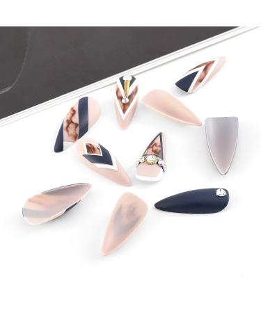 Sethexy Long Matte Stiletto False Nails - Nude Pink & Crystal Black Acrylic Nail Tips | 24 Stiletto Nail Art for Women & Girls - Buy Online on GoSupps.com