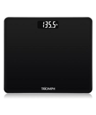Triomph Digital Body Weight Bathroom Scale with Step-On Technology Ultra Slim Design 6mm Tempered Glass 400 Pounds Weight Loss Monitor Black