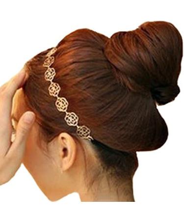 Boolavard New Lovely Metallic Sweet Lady Hollow Rose Flower Elastic Hair Band Fashion Headband - Gold by - Buy Online on GoSupps.com