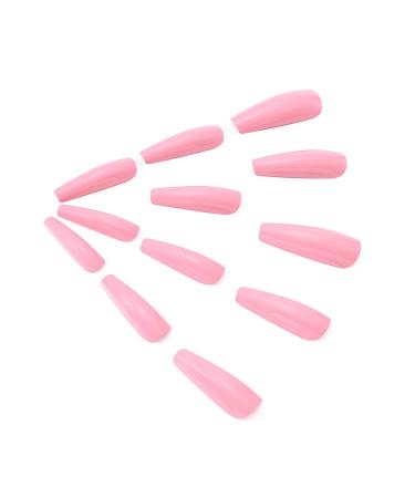 Brishow Long Ballerina False Nails - Pink Acrylic Press-On Nails | 24-Piece Full Cover Set for Women & Girls - International Shipping Available - Buy Online on GoSupps.com