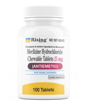 Rising Pharma Motion Relief and Nausea - Meclizine HCL 25mg - Antiemetic Motion Relief Chewable Tablets (100)