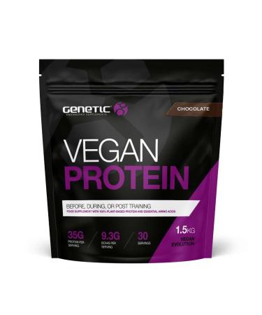 Genetic Supplements Vegan Protein Powder - Protein Powder Vegan Supplement Pre-Workout Vegan Chocolate Protein BCAAs 30 Servings 1.5kg Pouch Chocolate 1.5 kg (Pack of 1)