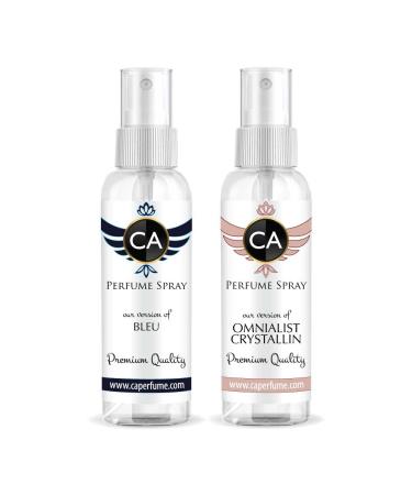 CA Perfume Impression of (Bleu + Omnialist Crystalline) Travel Size Sample Fragrance Refillable Atomizer Long Lasting Eau de Parfum (Cologne) Sprayer / 2 Fl Oz/ 60 ml Bleu + Omnia Crystalline