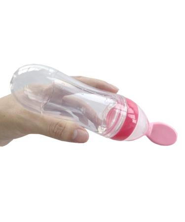 Squeeze Bottle Spoon Baby Feeding Set - 90ml Pink | Silicone Dispensing Feeder for Infant, Newborn & Toddler - Buy Online on GoSupps.com
