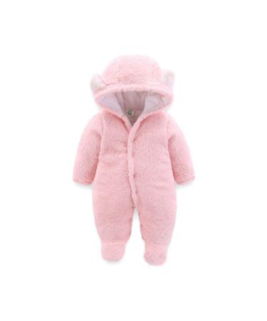 Voopptaw Warm Baby Winter Jumpsuit Fleece Romper Suits Cute Thick Bear Snowsuit for 0-12months 3-6 Months Pink