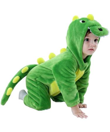 Alltops Baby Toddler Cartoon Dinosaur Jumpsuit Romper Flannel Animal Pajamas Outfit Onesie Green Dinosaur 12-18 Months