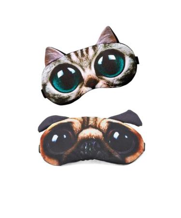 Cute Animal 3D Funny Sleep Eye Mask Eye Cover for Kids Girls Women Cat Dog Soft Blindfold Sleeping Mask Eyeshade for Plane Travel Office Nap (2 Pack)