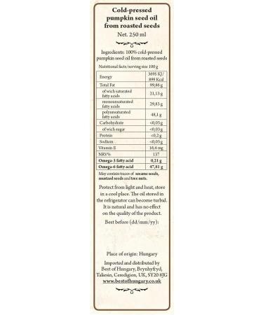 Pumpkin Seed Oil 250ml - Cold Pressed & Toasted Cooking Oil - Buy Online on GoSupps.com