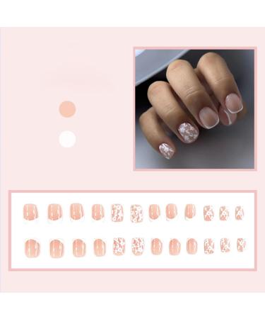 White French Tip Press On Nails - Short Floral Acrylic Nails - 24Pcs Glossy Fake Nails for Women & Girls - Petite Flower Design - Full Cover Glue-On Manicure - Buy Online on GoSupps.com