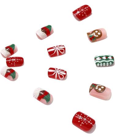 Brishow Christmas False Nails - Snow Press on Nails | Christmas Tree Stick on Nails | Antler Short Red Fake Nails - 24pcs for Women and Girls - Buy Online on GoSupps.com