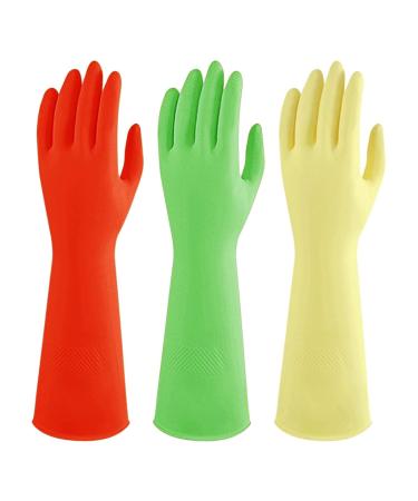 AOOPOO 3 pairs household gloves made of latex 38cm long rubber gloves reusable cleaning gloves Waterproof rinse gloves gloves for kitchen bathroom dishwashing laundry car