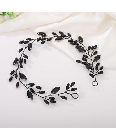 Kercisbeauty Thin Long Black Crystal Beads Headband Wedding Bridal Handmade Hair Piece for Women Girls - Buy Online on GoSupps.com