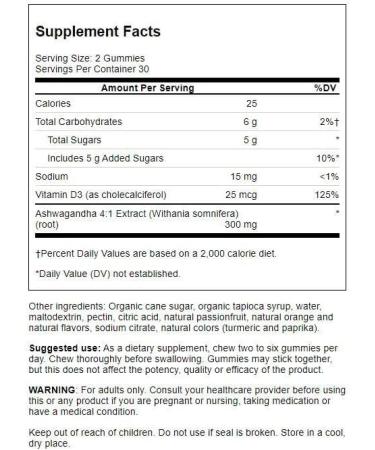 Swanson Ashwagandha Gummies with Vitamin D - Calm & Relax the Mind - Supports Stress Reactions & Immune Health - Passion Fruit-Orange 60 Gummies - 60 Count - Buy Online on GoSupps.com