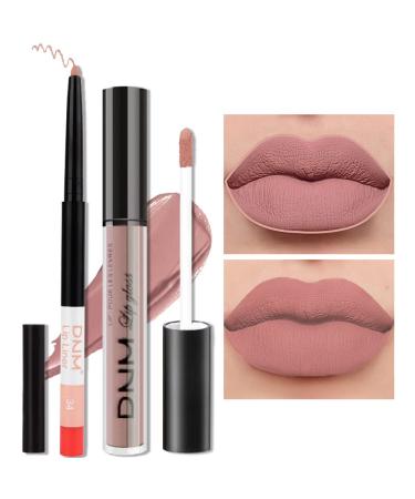 AMY'S DIARY 2pcs Nude Matte Lip Liner and Lipstick Makeup Set  Liquid Lipstick 24H and Lip Liner Set Matt Lips Make Up Waterproof Long Lasting Lipstick Matte Kit(34) - Buy Online on GoSupps.com