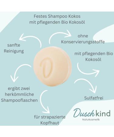  Duschkind 4-in-1 Solid Coconut Shampoo - 56g - Shampoo/Shower Gel/Conditioner/Shaving Cream - Coconut Oil & Natural Coconut Fragrance - Vegan Plastic-Free Handmade in Germany - Buy Online on GoSupps.com