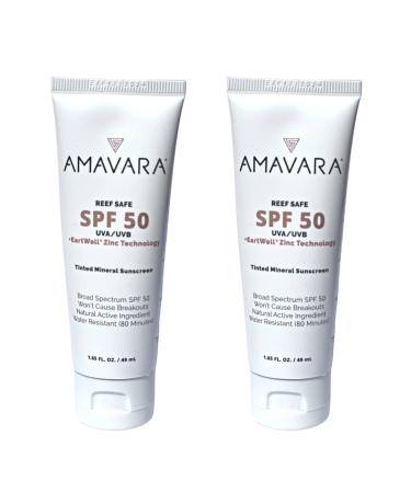 Tinted Mineral Sunscreen SPF 50 Physical Zinc Based Sunblock Vegan Waterproof Sun-Shield Broad Spectrum Reef Safe Suntan Lotion for Sensitive Skin Face & Body 1.65 Ounces (2-Pack) 1.65 Fl Oz (Pack of 2)