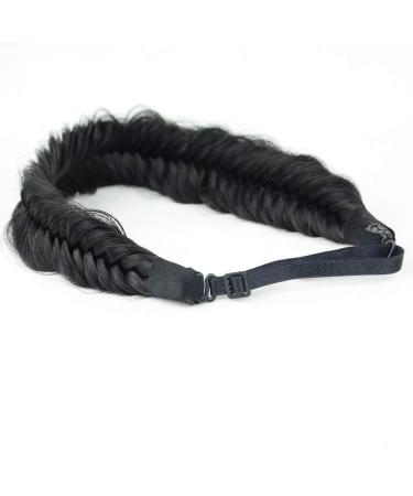 BOBIYA Wide Fishtail Black Headband for Women | Elastic Stretch Synthetic Hair Braided Headband in Black - Buy Online on GoSupps.com