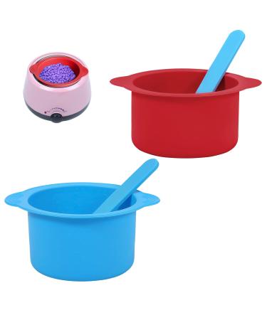 2pcs Wax Pot Liner, Silicone Wax Warmer Liner with 2pcs Spatula Wax Warmer Liners Reusable for Hair Removal (Red, Blue)