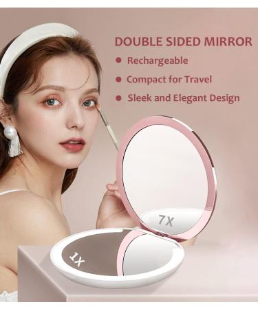 Kostlich LED Rechargeable Travel Makeup Mirror - 1x/7x Magnification, 4.7 Wide Portable Compact Folding Mirror - Buy Online on GoSupps.com