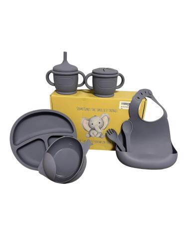 Baby-Infant Feeding Set Soft Silicone(pack of 7).Adjustable Bib Suction Bowl and divided Plate Straw+Snack Cup Spoon Fork.Trains baby's self-feeding ability.Gift(newborn baby shower gender reveals)